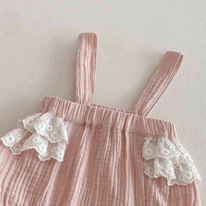 【BABY】ダブルガーゼサロペットロンパース＆小花柄シャツSK104204