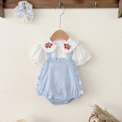 【BABY】夏新作 サロペットロンパース＆いちご刺繍ブラウスSK082609