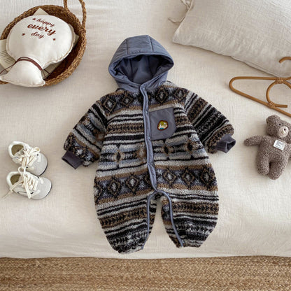 【BABY】レトロフード裏起毛カバーオールSK102927