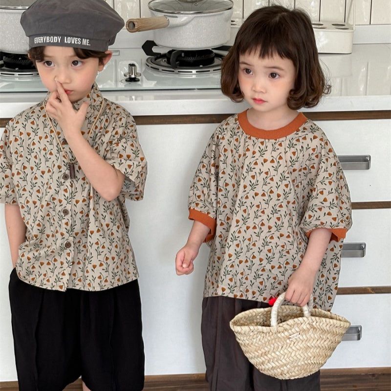 【BABY&KID】夏新作 フラワープリント半袖Tシャツ、シャツSK080506