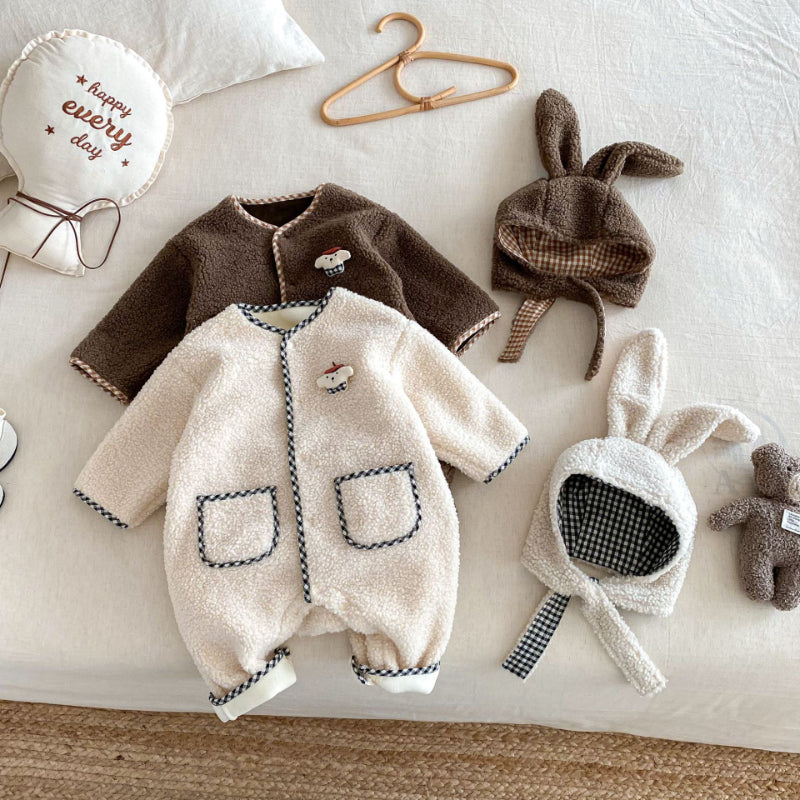 【BABY】冬新作シープボアカバーオール＆うさ耳帽子セットSK102916