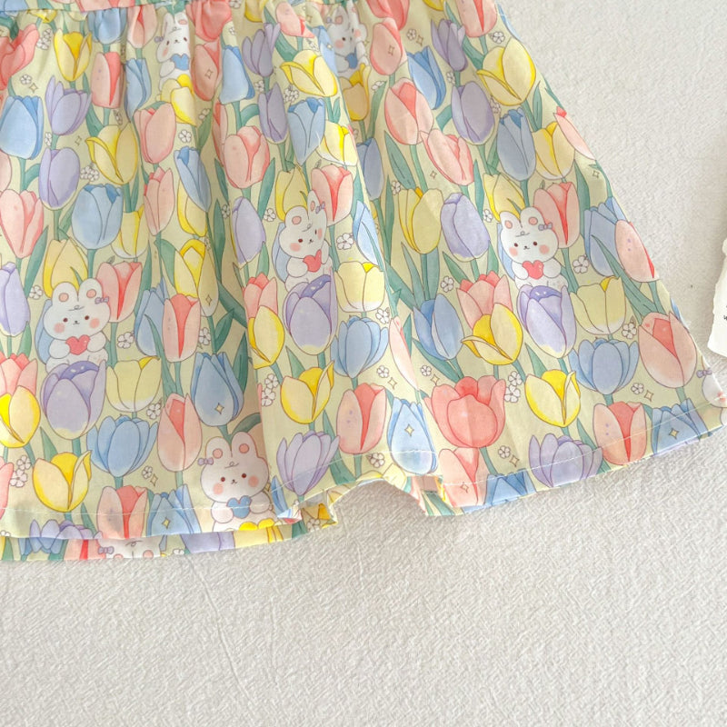 【BABY&KID】夏新作 花柄うさぎロンパース、ロンパースワンピ、ワンピースSK090713