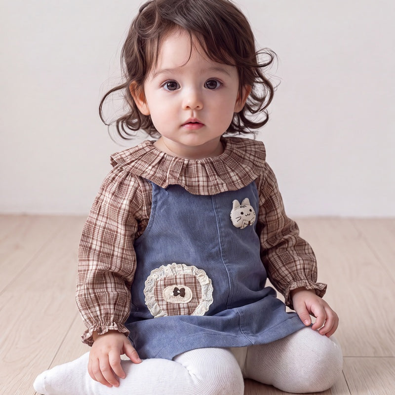 【BABY】チェックシャツ＆デニムジャンパースカートSK107806