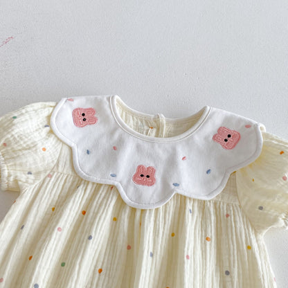 【BABY】夏新作 うさぎ刺繍ドットロンパースSK092606