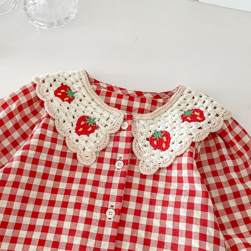 【BABY】いちごチェックブラウス&いちご刺繍サロペットSK100804