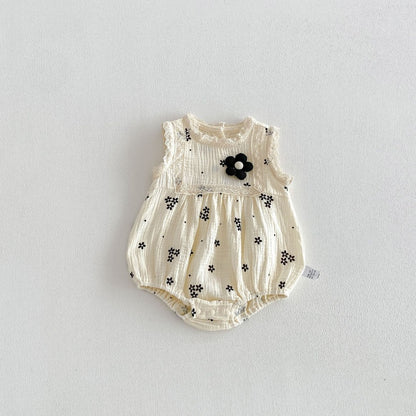 【BABY】夏新作韓国風ノースリーブ刺繍ロンパースSK105007