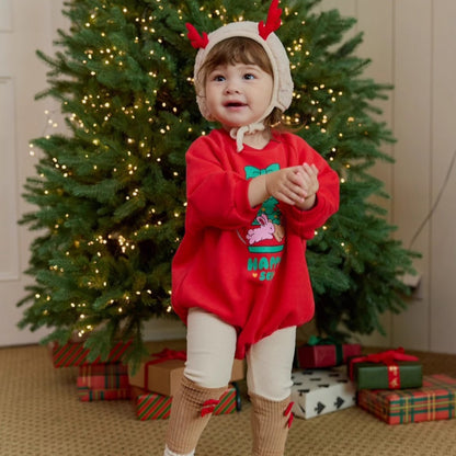 【BABY】ツリー＆うさぎ柄ロンパース、蝶結びレギンス、角帽子SK102816