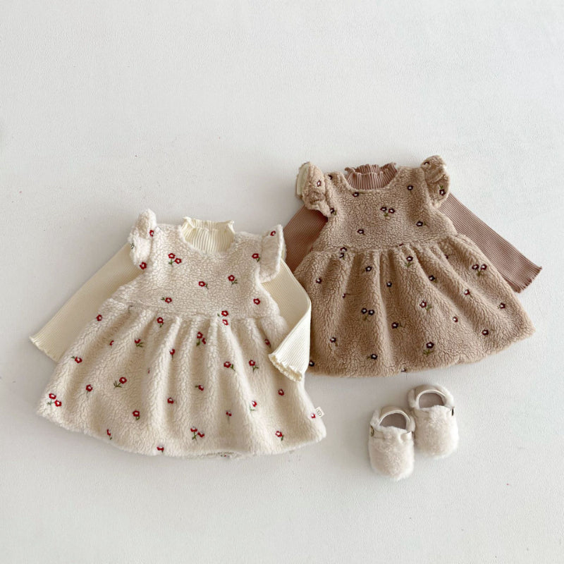 【BABY&KID】冬新作刺繍裏起毛ワンピースSK102905