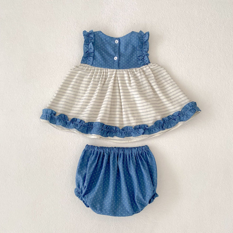 【BABY&KID】夏新作 ストライプデニムトップス＆ショートパンツSK080112