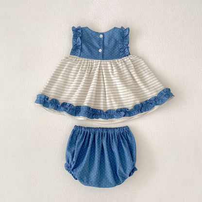 【BABY&KID】夏新作 ストライプデニムトップス＆ショートパンツSK080112