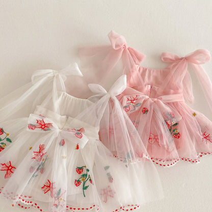 【BABY】夏新作 いちご刺繍リボンロンパースワンピSK081707