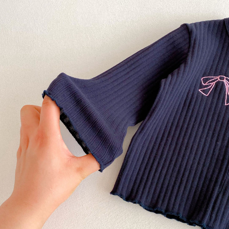 【BABY&KID】無地刺繍蝶結びリブセットアップSK092431