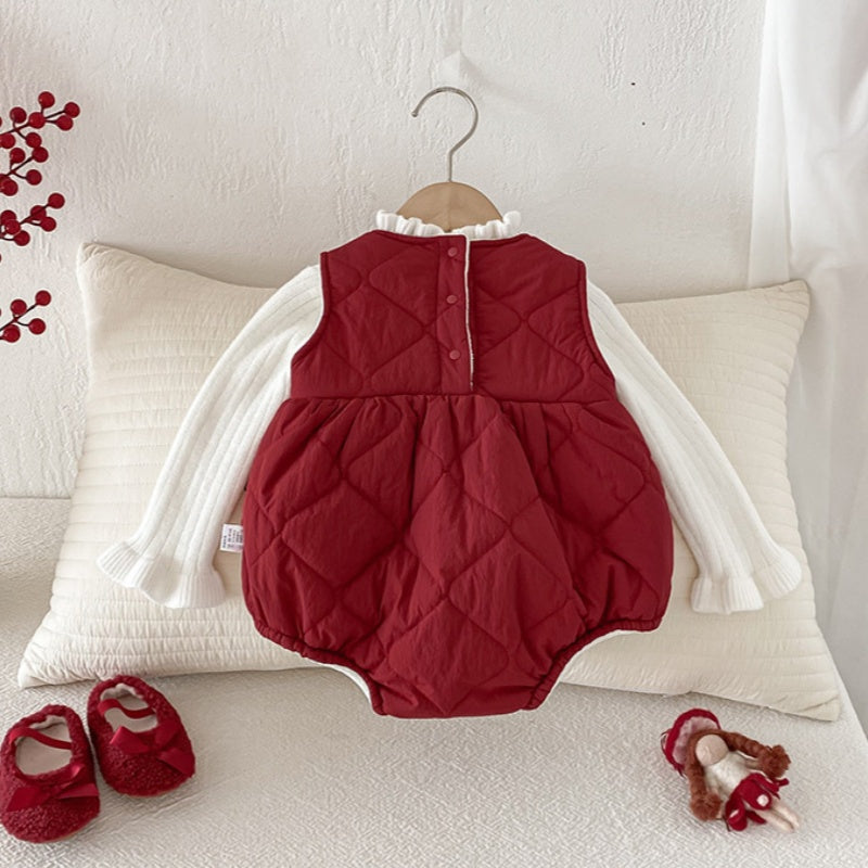 【BABY】冬新作キルティング蝶結びあったかロンパースSK103108