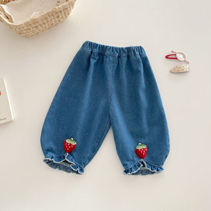 【BABY&KID】いちご刺繍ブラウス、いちごデニムパンツSK100319