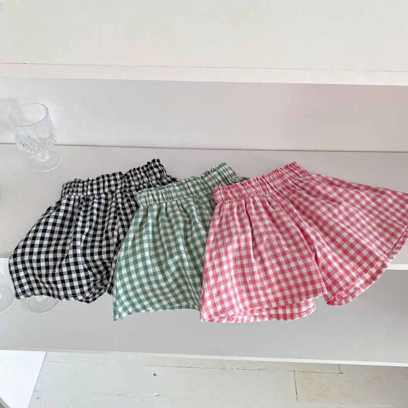 【BABY&KID】夏新作 フリル袖Tシャツ、チェックショートパンツSK091219