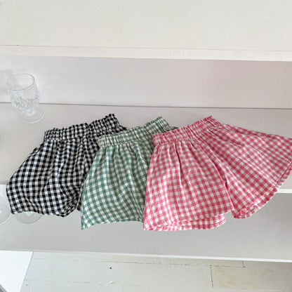 【BABY&KID】夏新作 フリル袖Tシャツ、チェックショートパンツSK091219