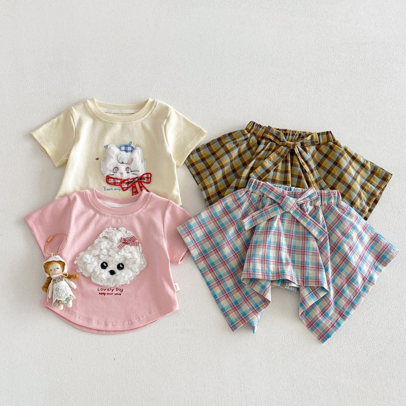 【BABY&KID】夏新作 立体カートゥーンTシャツ、チェックキュロットSK105219