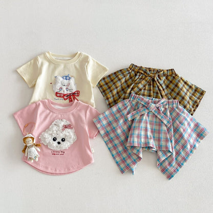 【BABY&KID】夏新作 立体カートゥーンTシャツ、チェックキュロットSK105219