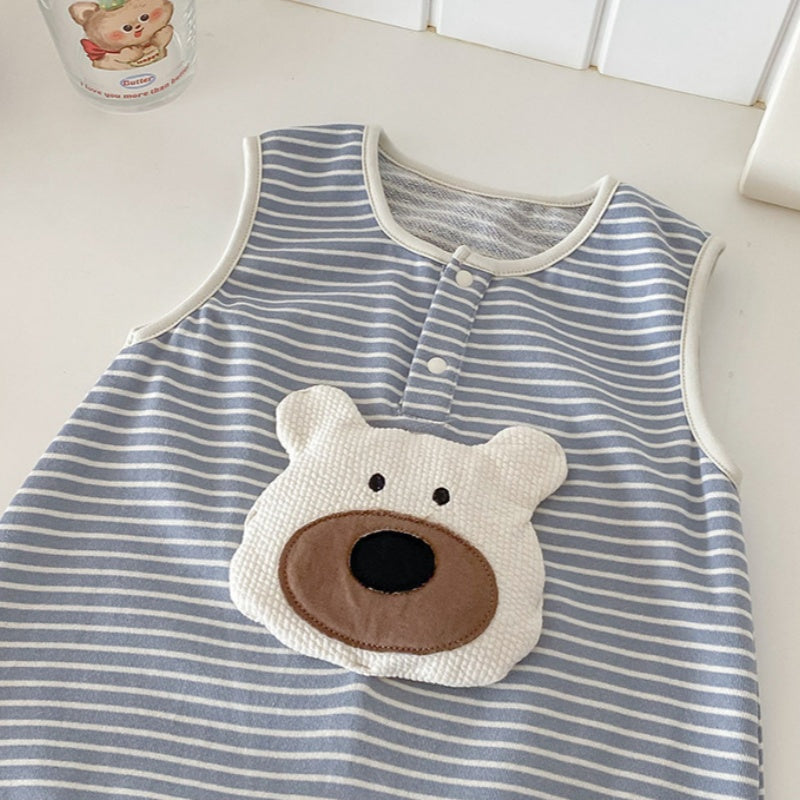 【BABY】ボーダーくまロンパース、無地TシャツSK100447