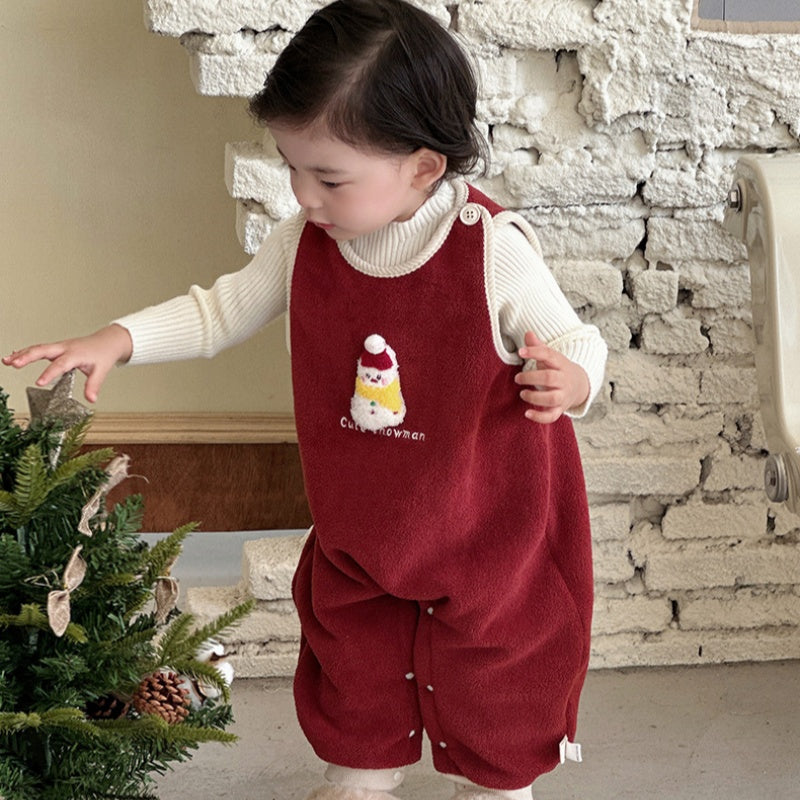 【BABY】冬新作ゆきだるま刺繍あったかカバーオールSK103121