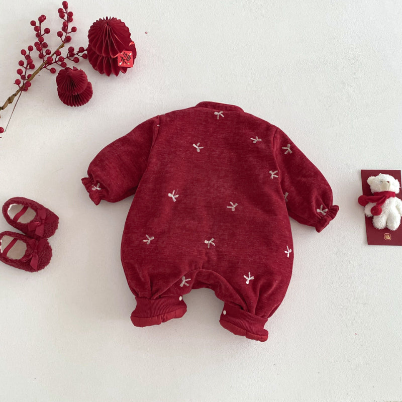 【BABY】冬新作蝶結び刺繍あったかカバーオールSK103001