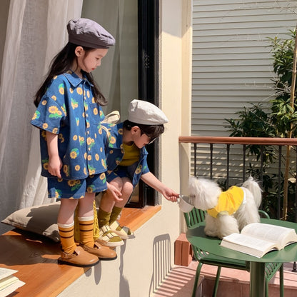 【BABY&KID】夏新作 ひまわりデザインデニムセットアップSK080517
