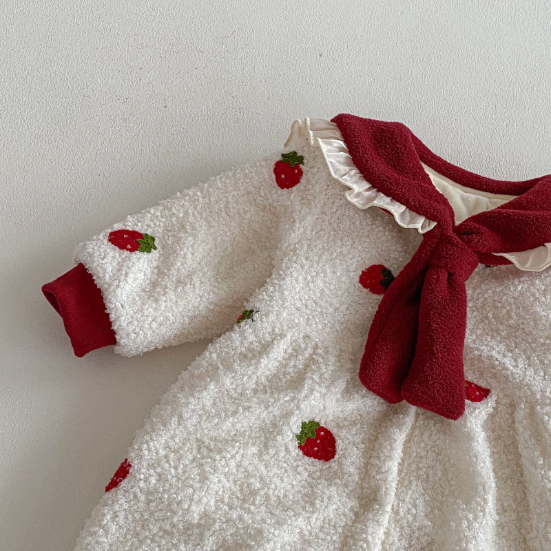 【BABY】冬新作いちご裏起毛カバーオールSK102709