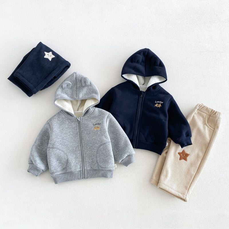 【BABY&KID】冬新作刺繍フード付き裏起毛ジャケットSK108520