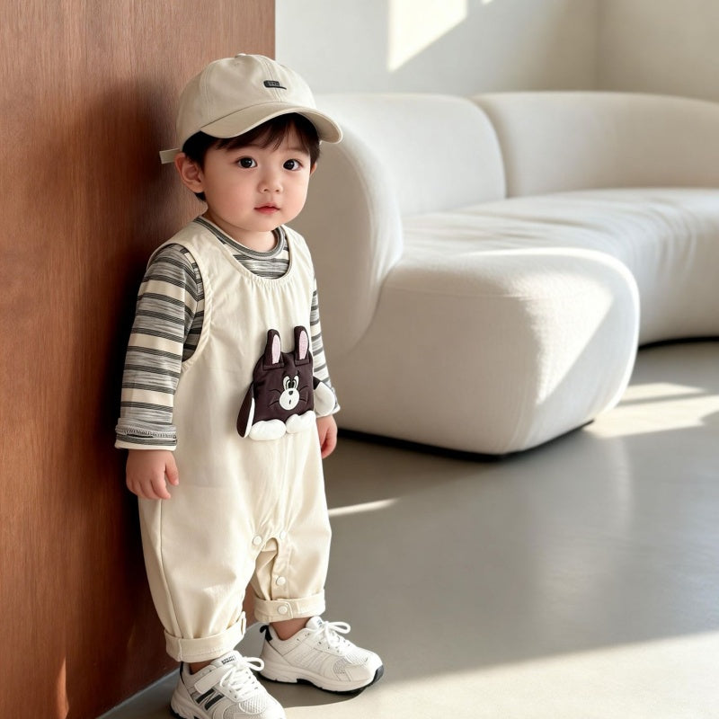 【BABY】カートゥーン柄サロペットカバーオール＆ボーダーロンTSK104303