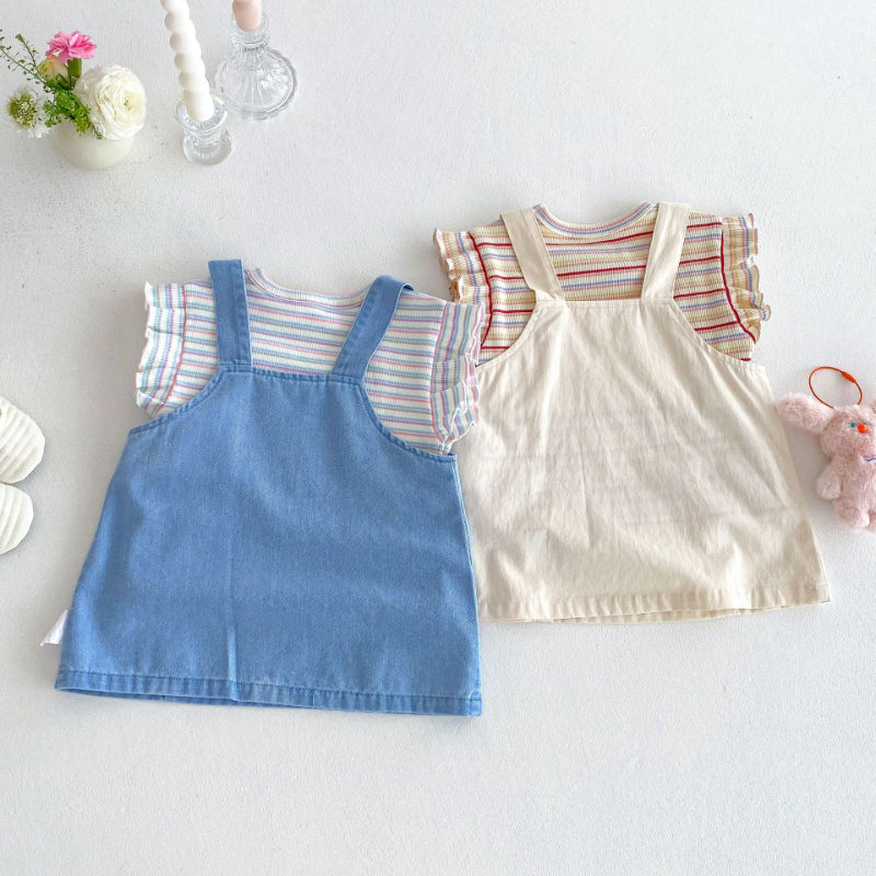 【BABY&KID】夏新作 刺繍クマサロペット、ストライプTシャツSK080619