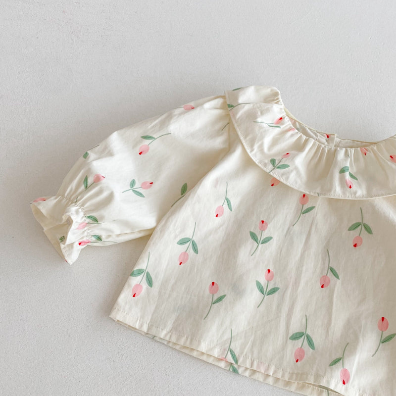 【BABY】花柄トップス、花刺繍サロペットパンツSK092318