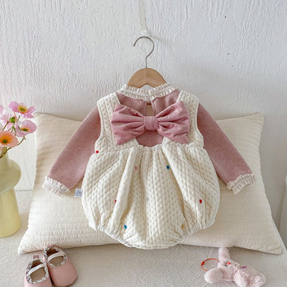 【BABY】冬新作カラフルハート裏起毛ロンパース、レースリブインナーSK102212