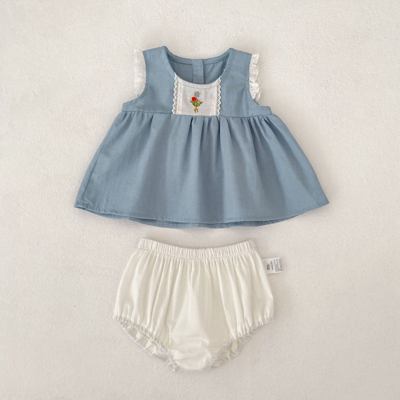 【BABY&KID】夏新作 韓国風花刺繍セットアップ、ワンピースSK104931