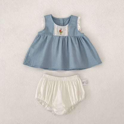 【BABY&KID】夏新作 韓国風花刺繍セットアップ、ワンピースSK104931