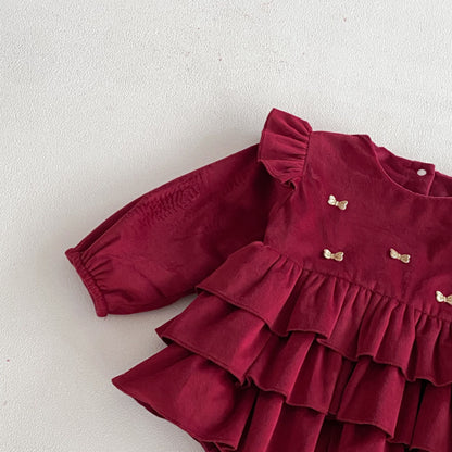 【BABY】冬新作蝶結びティアードカバーオールスカートSK102708