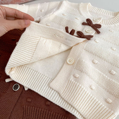 【BABY&KID】蝶結びニットカーデ、裏起毛レースパンツSK101438