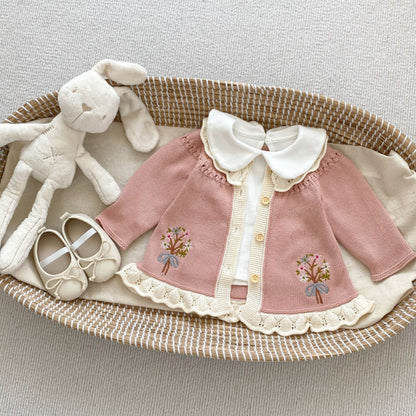 【BABY&KID】レトロ刺繍ニットカーディガンSK092911