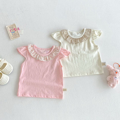 【BABY&KID】夏新作 フリル襟トップス＆フラワーパンツSKO71217