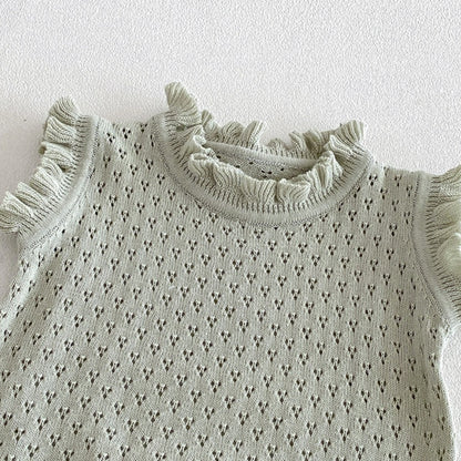 【BABY】夏新作チュールサロペットロンパース、透かし編みニットベストSK105306