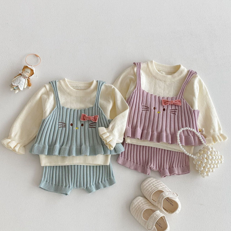 【BABY】猫ベスト&ニットトップス&バルーンパンツ3点セットSK100732
