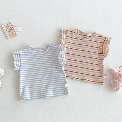 【BABY&KID】夏新作 刺繍クマサロペット、ストライプTシャツSK080619