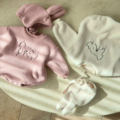 【BABY】ひつじ刺繍ボアロンパース&帽子SK101520