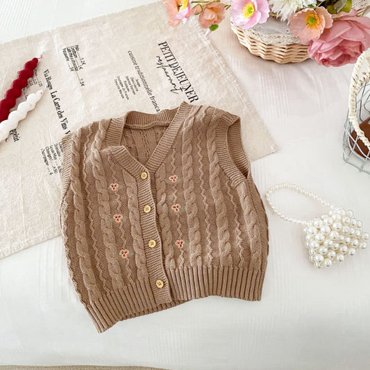 【BABY&KID】レトロ刺繍ニットベストSK092912