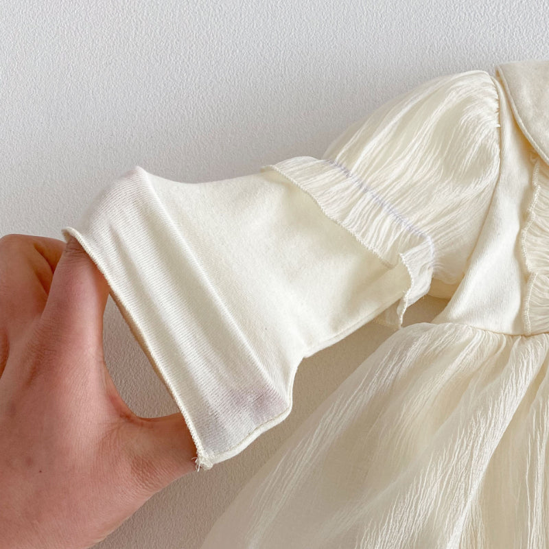 【BABY】韓国風パフスリーブチュールロンパースワンピSK103610