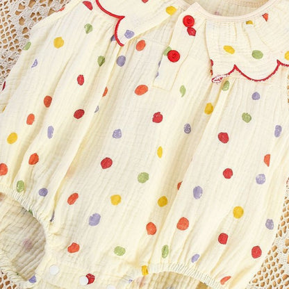 【BABY】夏新作 ドット花びら襟ロンパース、ワンピースSK092633