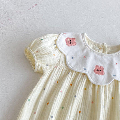 【BABY】夏新作 うさぎ刺繍ドットロンパースSK092606