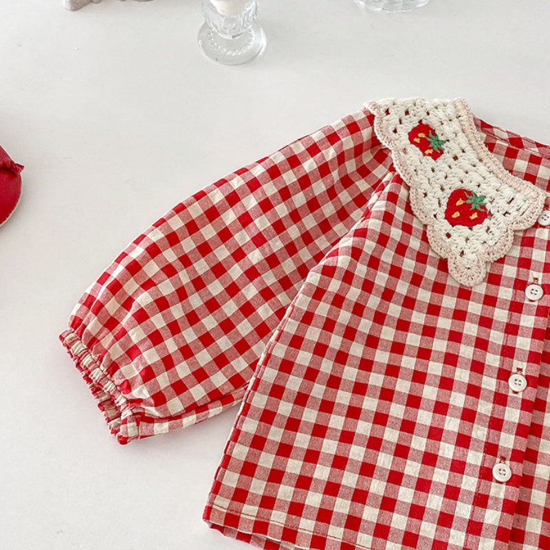 【BABY】いちごチェックブラウス&いちご刺繍サロペットSK100804