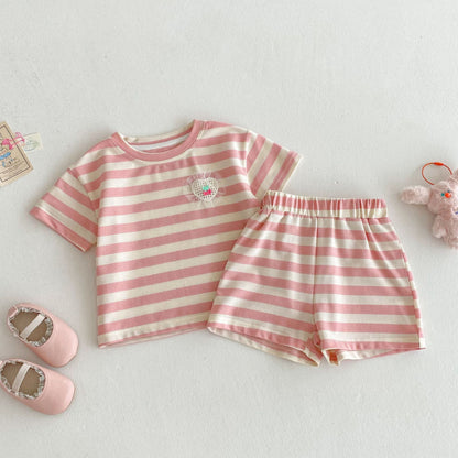【BABY&KID】夏新作 ハートストライプセットアップSK070218