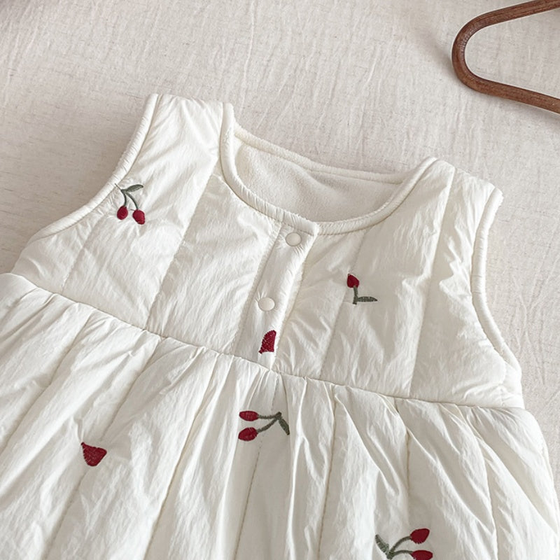 【BABY】冬新作チェリー刺繍キルティングカバーオールSK103109