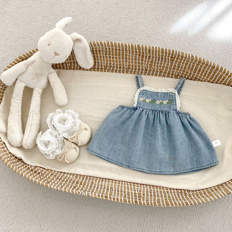 【BABY&KID】夏新作 フラワー刺繍デニムセットアップSK081531